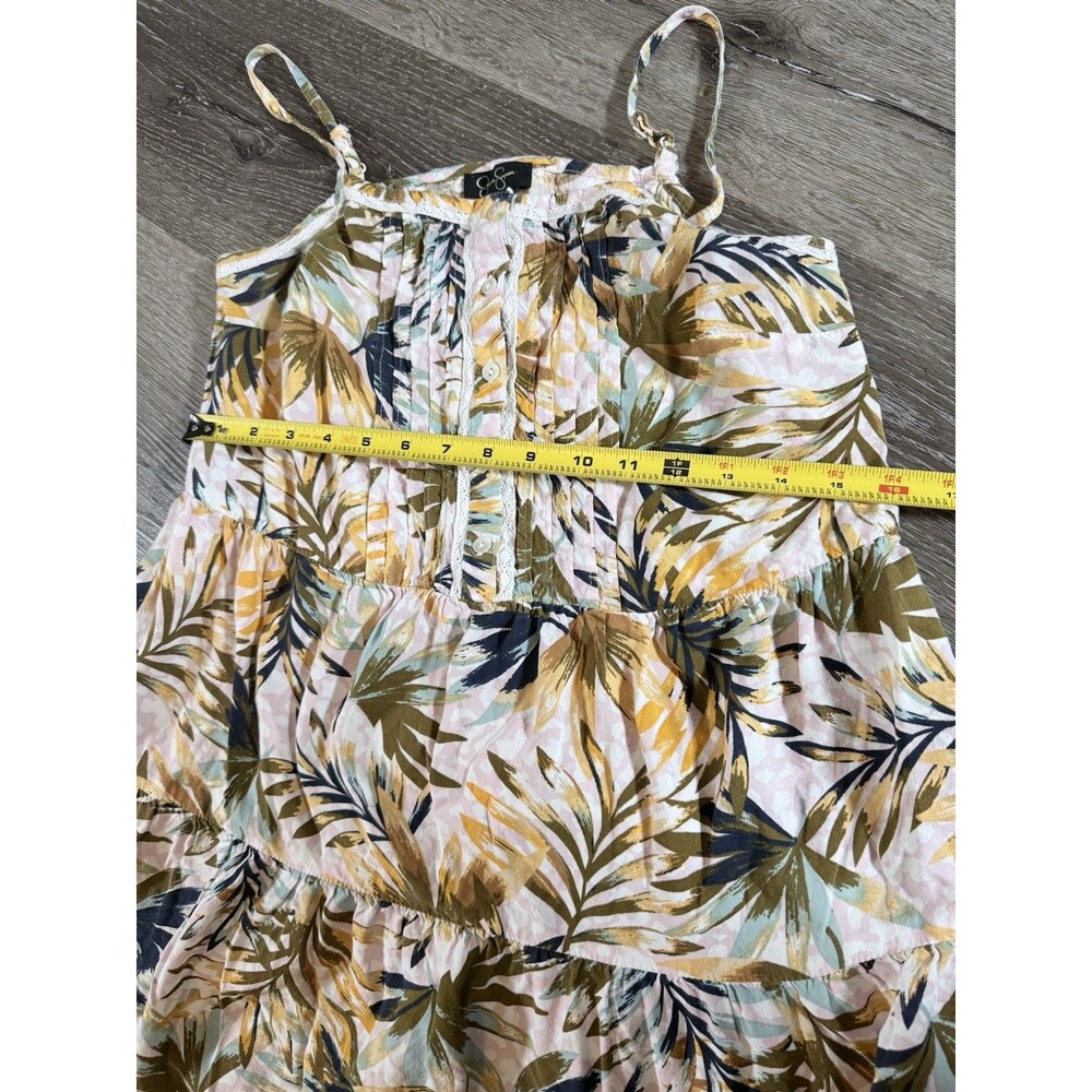Jessica Simpson Sz S maxi dress earth tone tropical print %100 viscose tiered - Picture 5 of 9